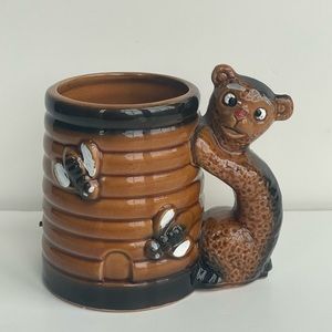 Vintage Bear Handle Bee Hive Coffee Mug 3D Figural Hand Painted Ceramic
